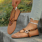 Camille Flat Sandals detail view styled for Avrienne