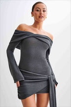 Off Shoulder Tie Knit Sweater Dress image 8