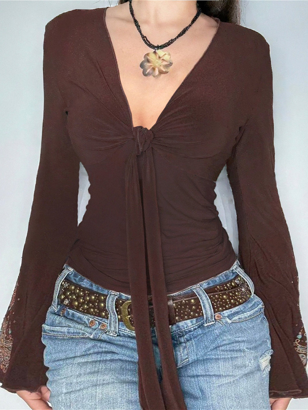 Vintage V Neck Printed Long Sleeve Long Sleeve Tee image 2