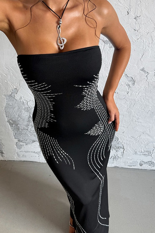 Rhinestone Strapless Off Shoulder Maxi Dress image 4
