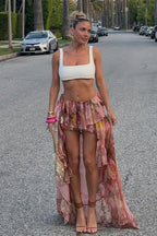 Floral Ruffled Asymmetrical Layered Skirt image 3