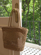 Viola Woven Bag detail view styled for Avrienne