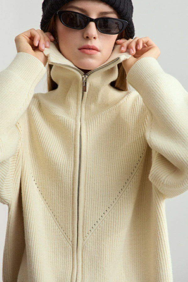 Naval-Collar Zip Lazy-Style Thick Knit Cardigan image 6