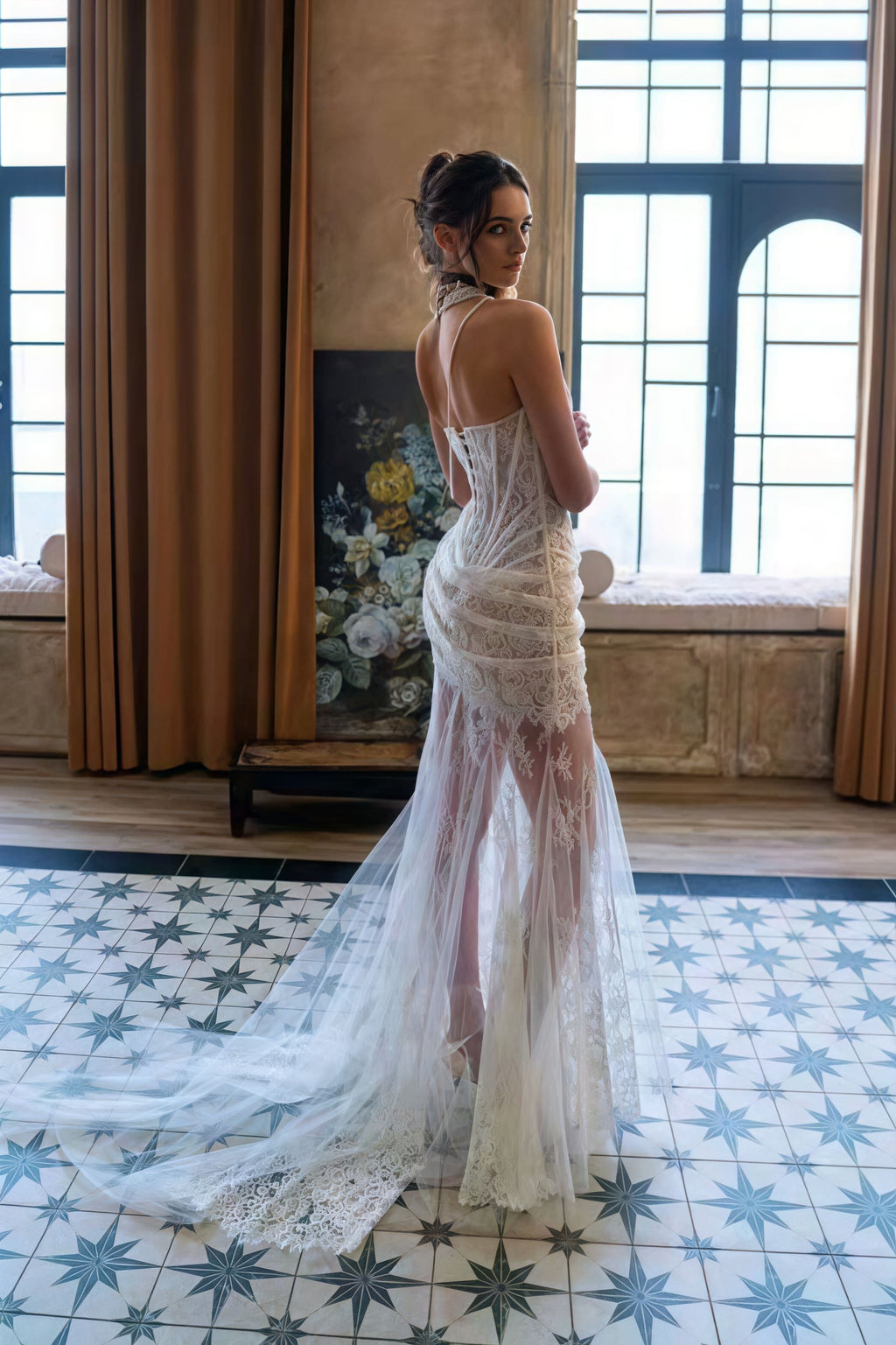 Lace Boned Bandeau High Slit Asymmetrical Reception Dress image 5
