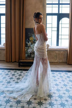 Lace Boned Bandeau High Slit Asymmetrical Reception Dress image 5