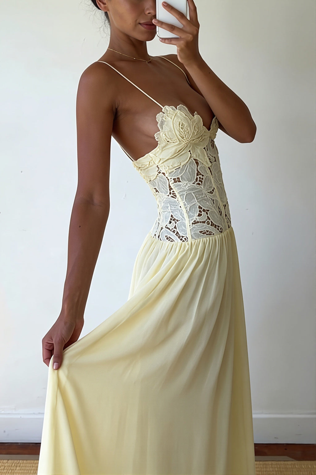 Elegant Lace Hollow Splice Chiffon Dress image 3