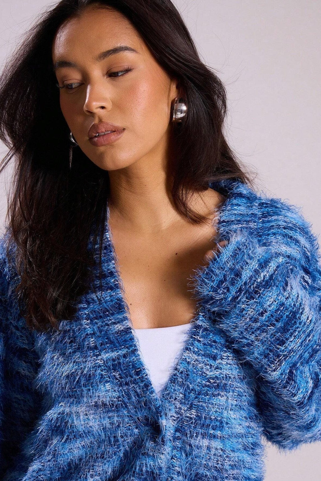 New Retro Fashion Deep V-Neck Maillard Plush Long-Sleeve Knit Cardigan image 18