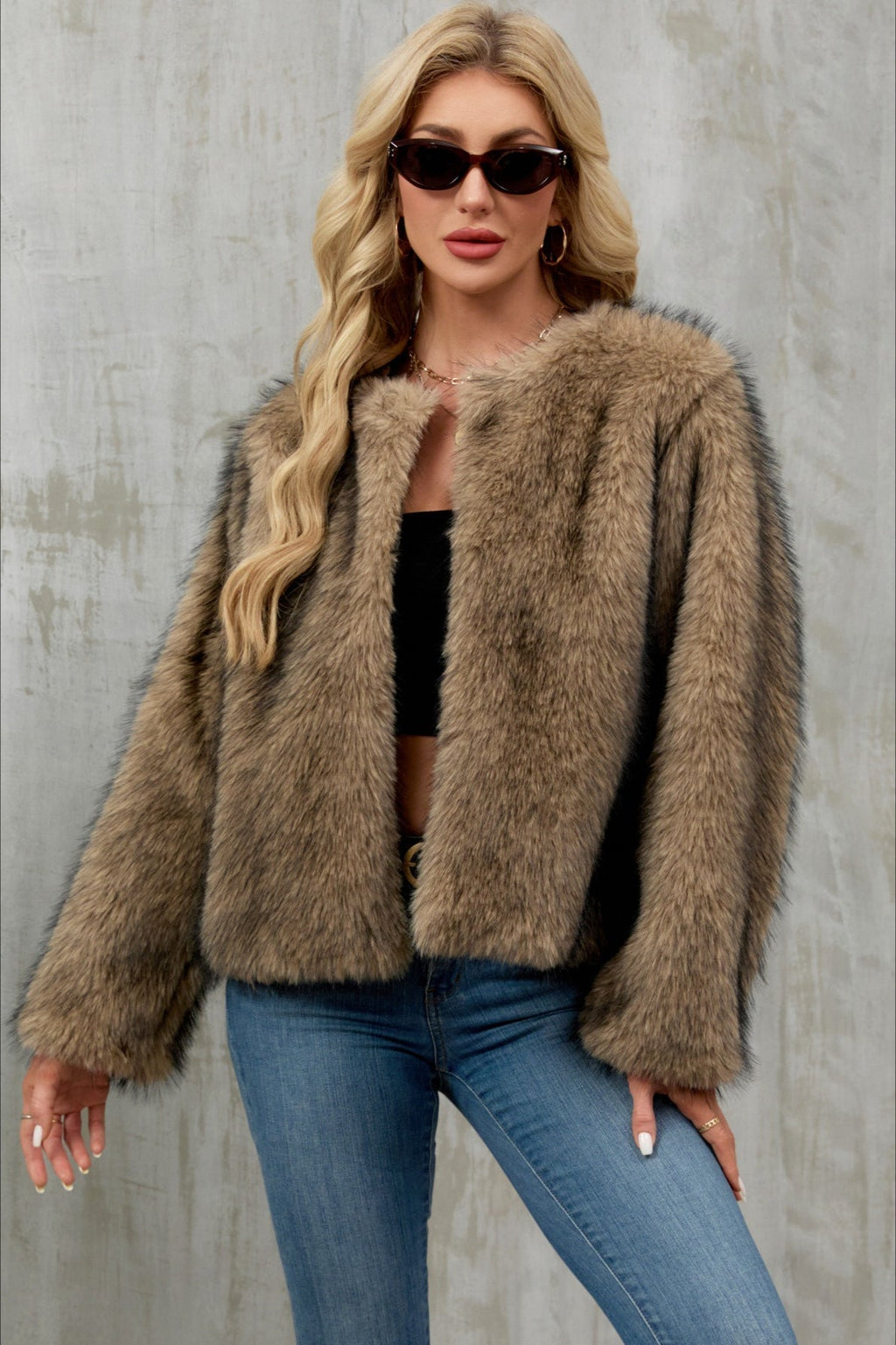 Plush Short Fur Open Cardigan Coat image 15