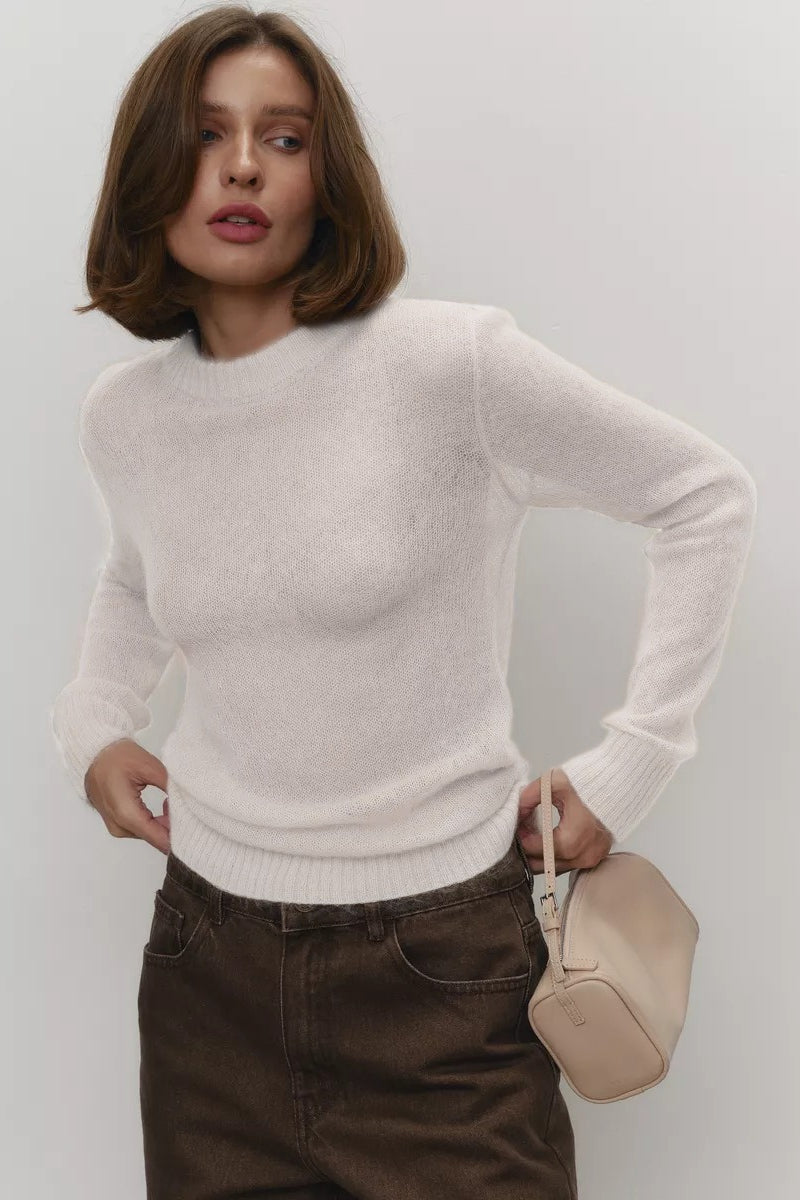 Sheer Blend Round Neck Knit Top image 3