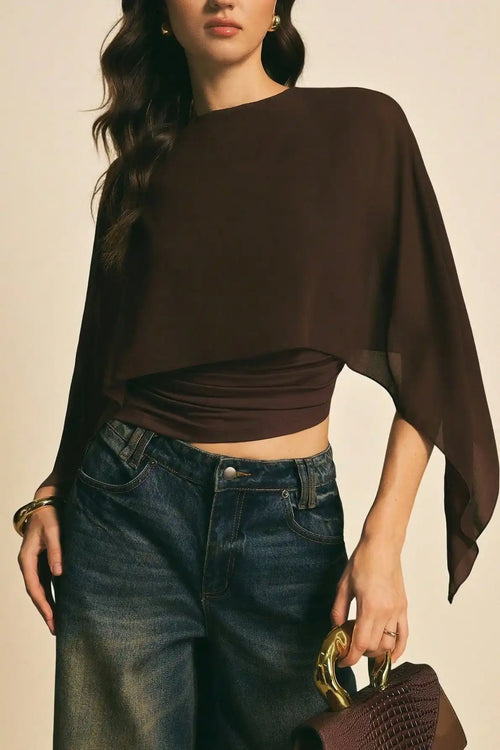 Chiffon Cape Sleeve Irregular Hem Blous image 2