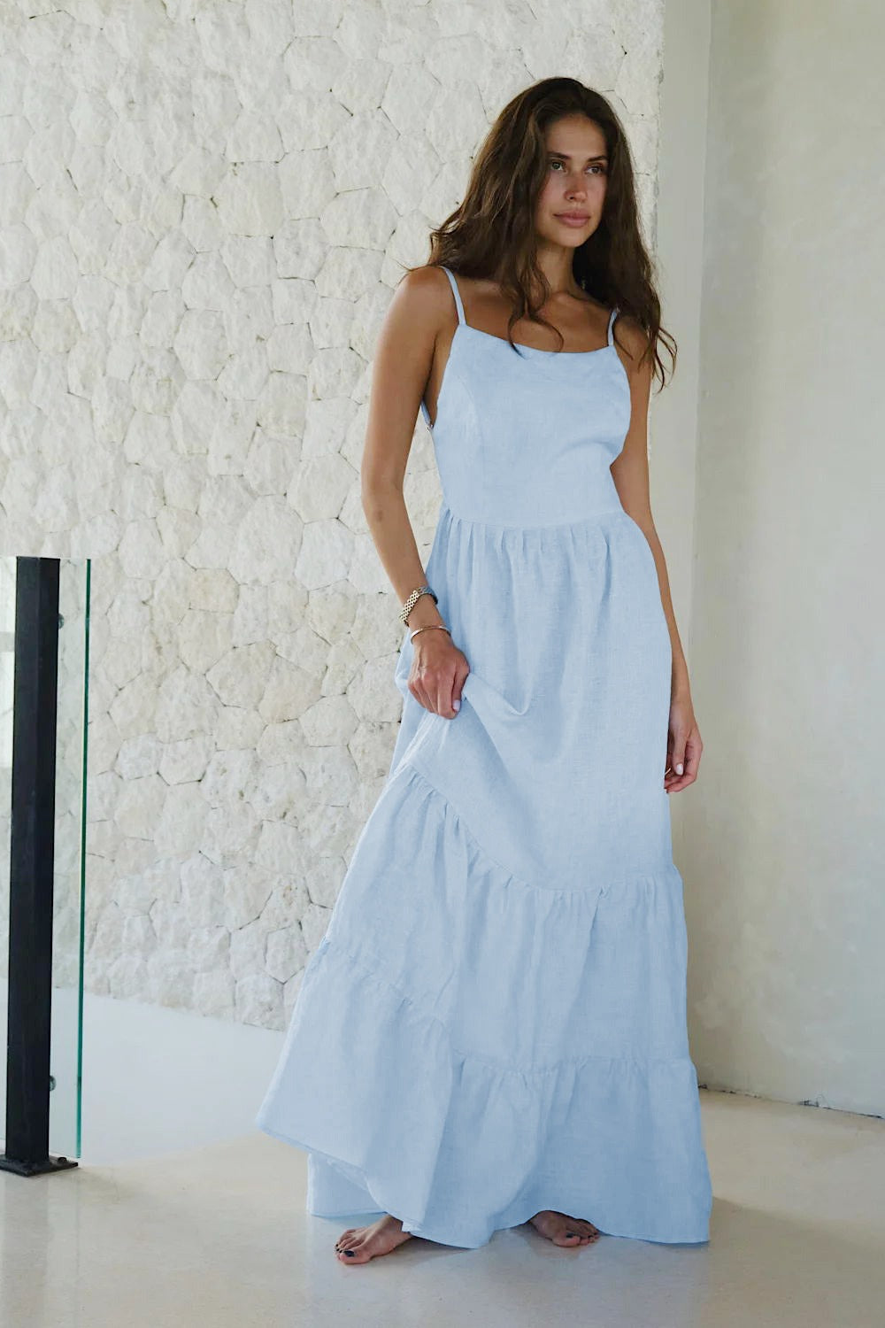 Spaghetti Strap Backless Ruffle Maxi Dress image 9