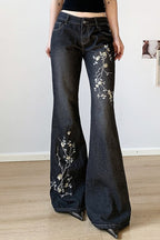 Plant Embroidered Low Waist Flare Jeans image 1