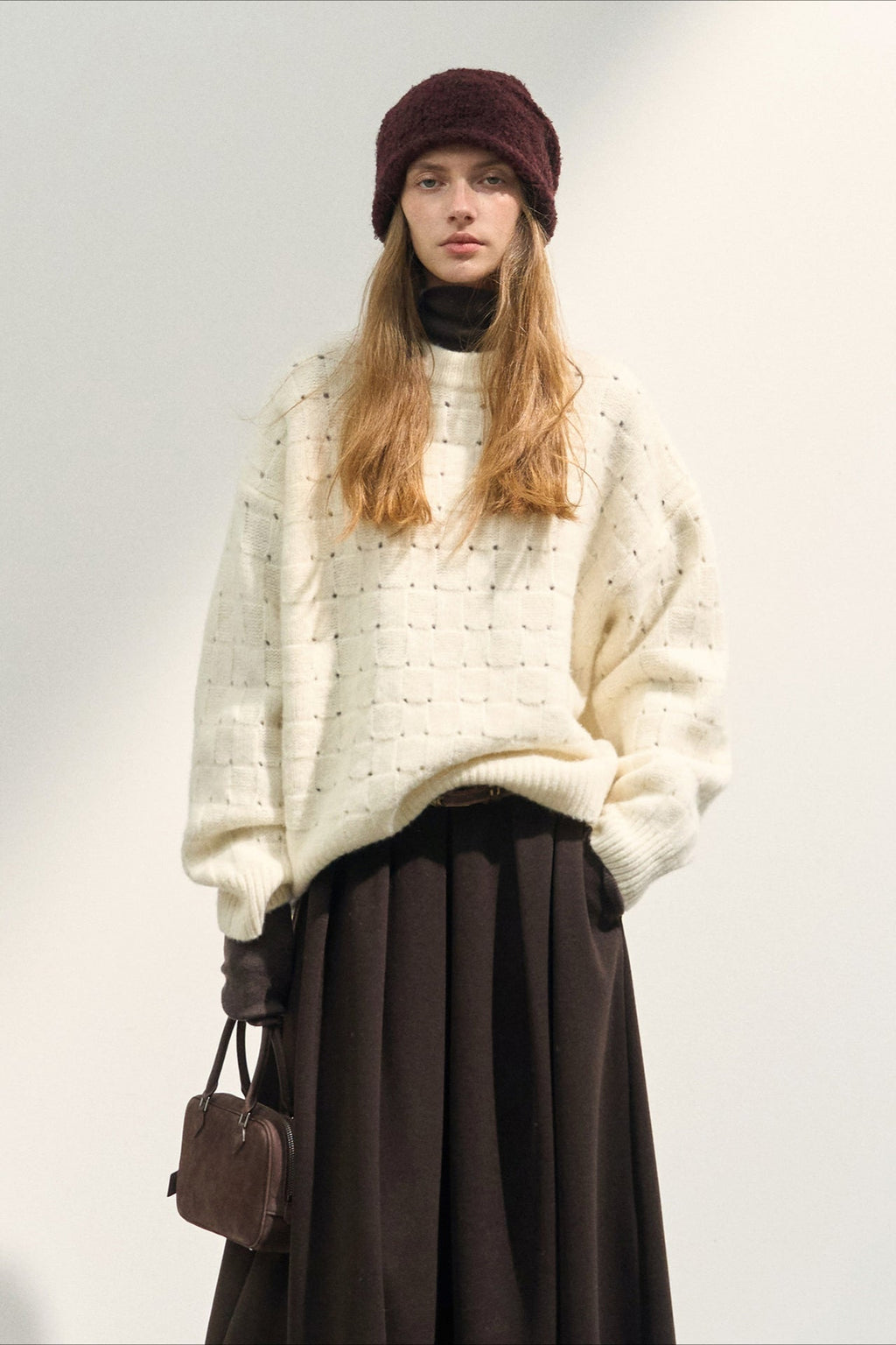 Loose Fit Crew Neck Wool Blend Knit Sweater image 1