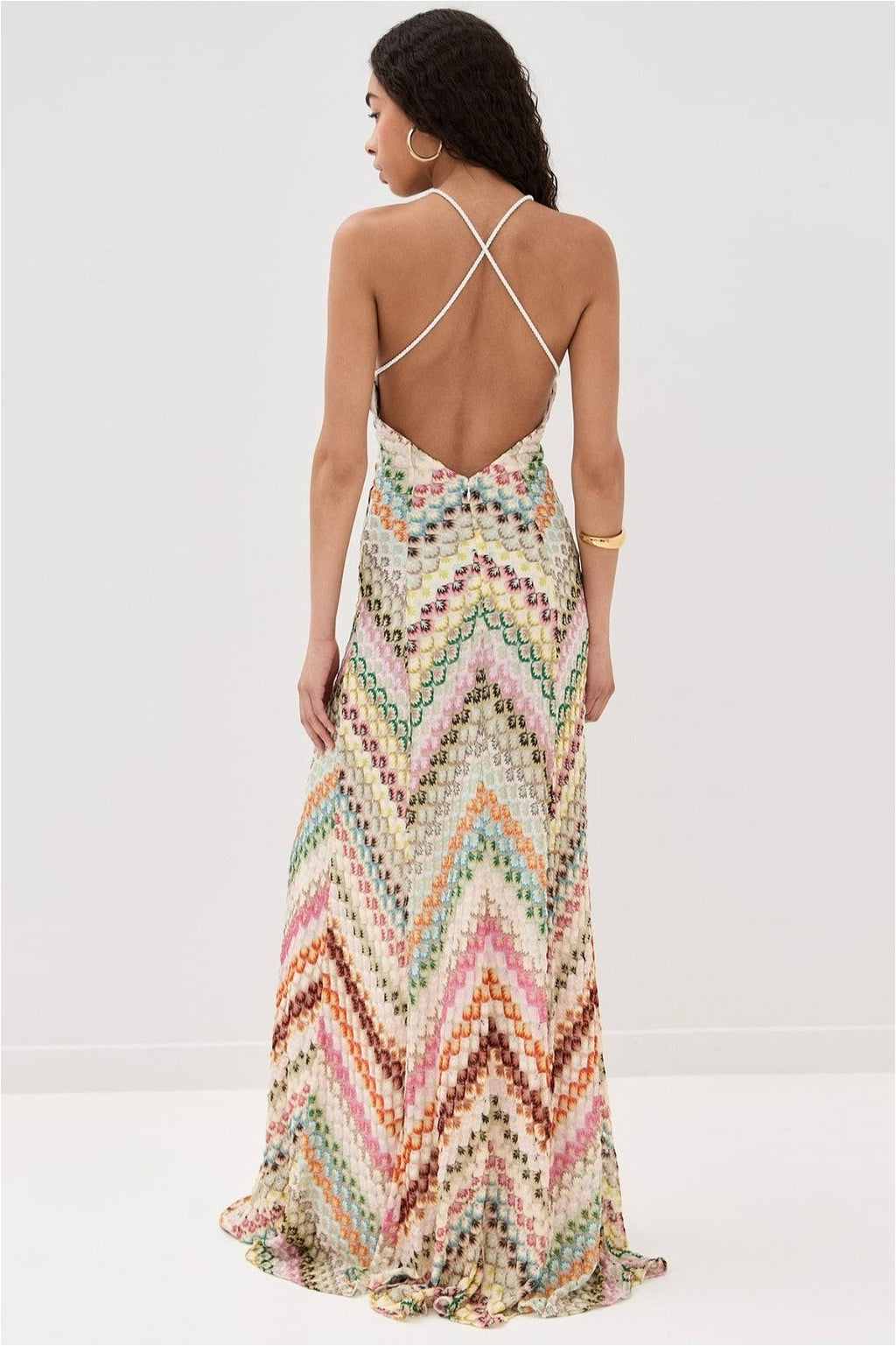 Striped Knit Cutout Texture Maxi Dress image 3