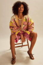 Abstract Print Lapel Long Sleeve Knit Sweater image 2