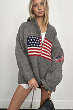 Chic Flag Graphic Knit Zippered Hoodie image 4