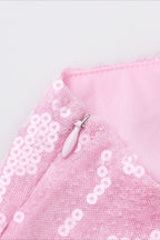 Pink Sequin V-Neck Slit Party Dress image 7