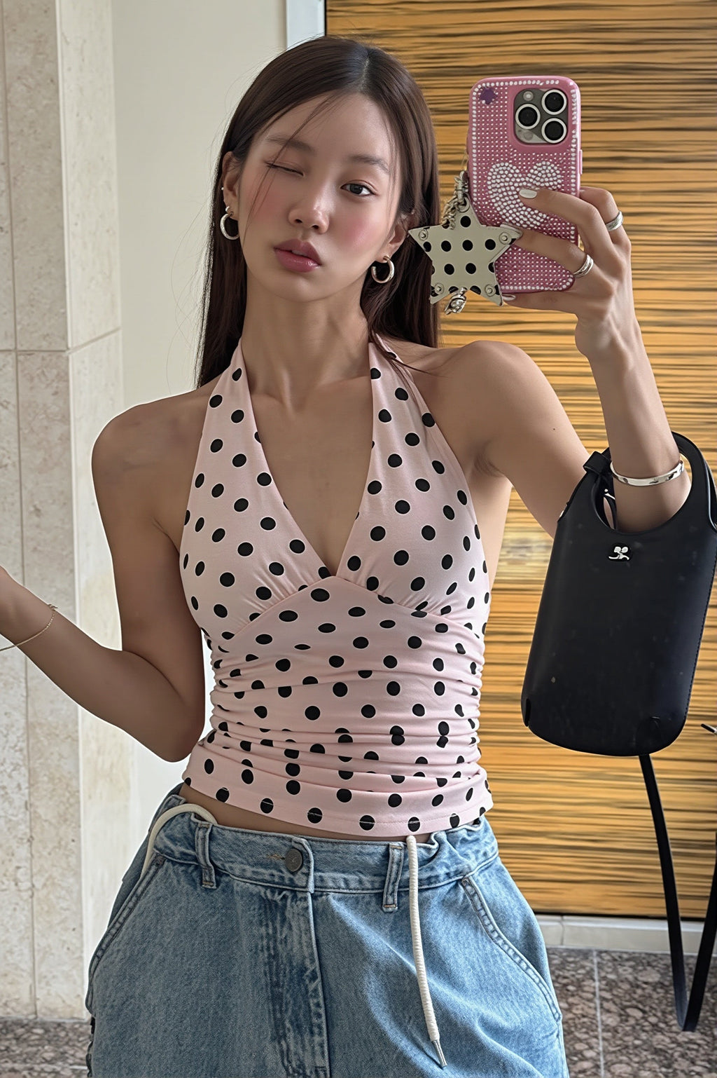 Chic Polka Dot Backless Halter Bodycon Layering Halter Top image 1
