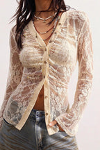 Lace Sheer Slim-Fit Blouse image 4
