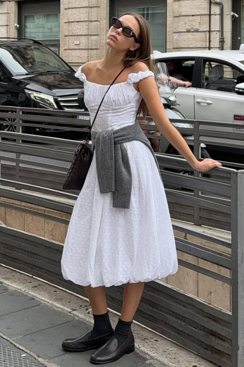 Jacquard Off Shoulder Embroidery Midi Dress image 1