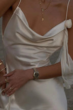 Solid Satin Floral Backless Elegant Maxi Dress image 3