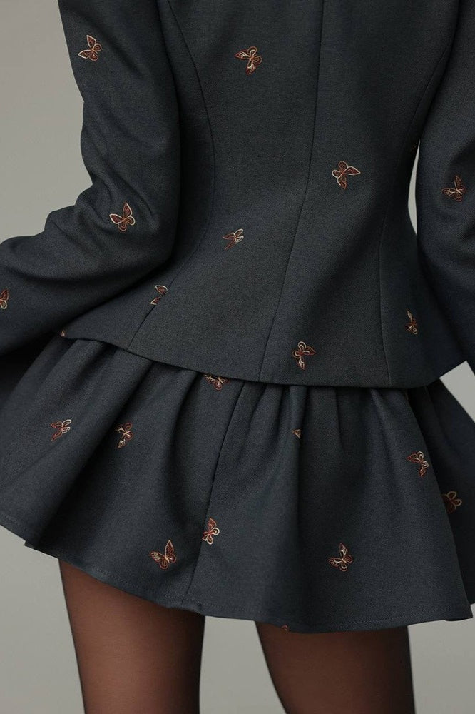 Embroidered Waist-Cinched Blazer & Mini Skirt Two Piece Set image 6