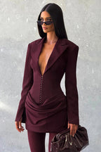 Solid Tailored Deep V Neck Slim Waist Mini Dress image 1