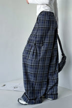 Retro Colorblock Plaid Casual Straight Pants image 6