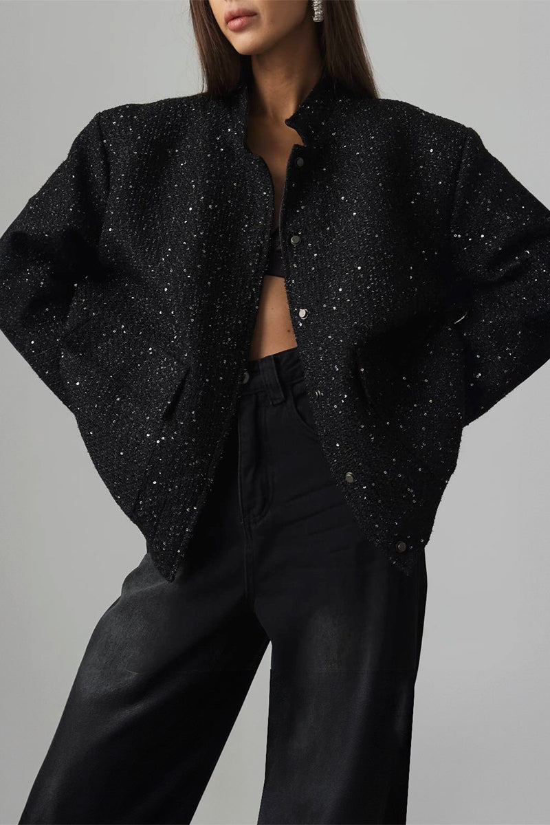 Sequin Stand Collar Pocket Jacket image 5