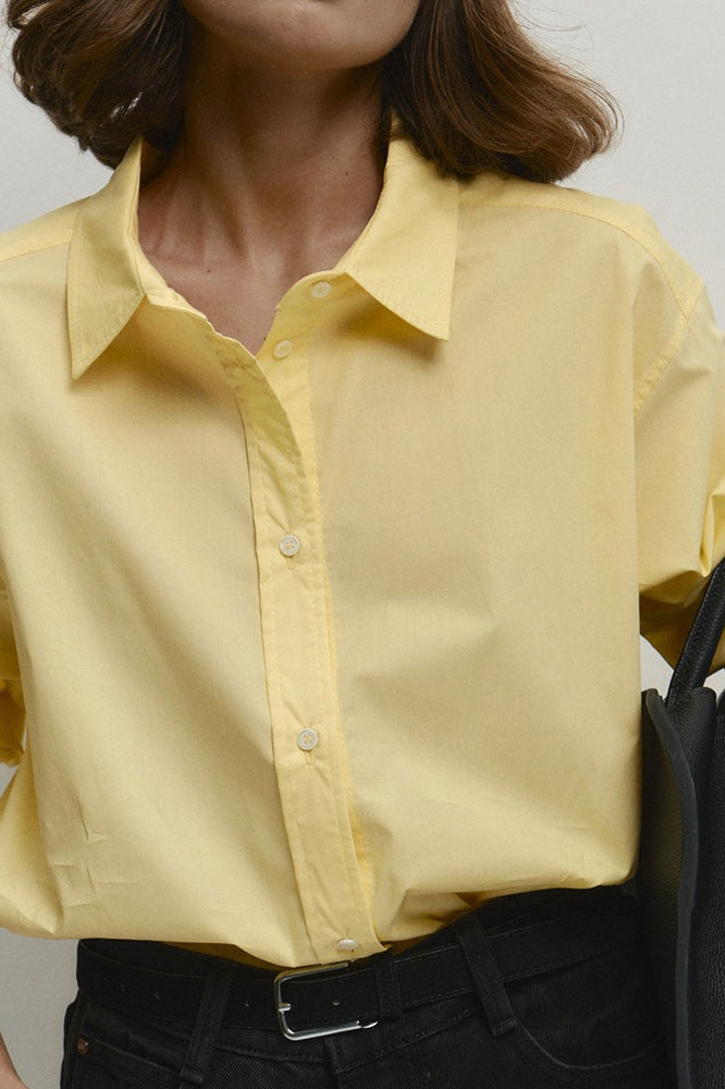 Cotton Yellow Button Down Loose Commuter Blouse image 5