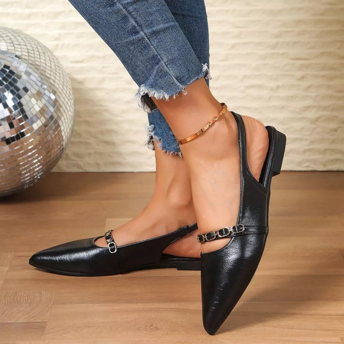 Arielle Slingback Sandals detail view styled for Avrienne