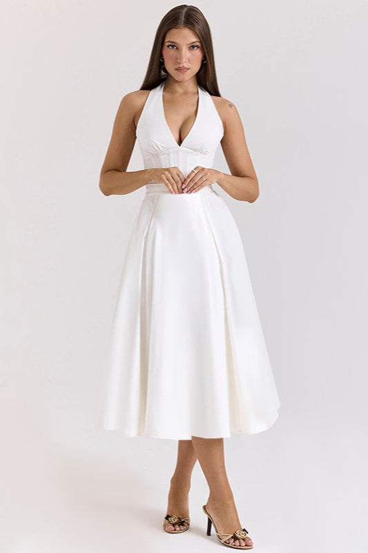 Elegant Deep V Halter Backless Maxi Party Dress image 2