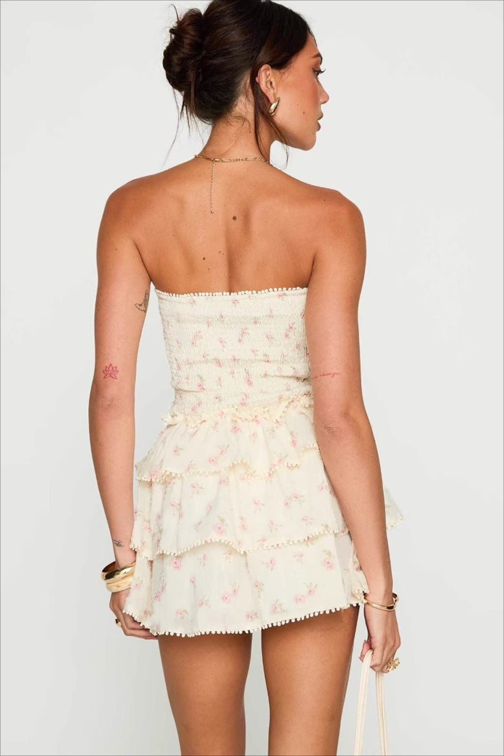 Elegant Floral Ruched Waist Mini Dress image 7
