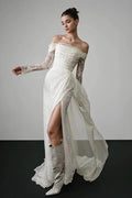 Long Sleeve Lace Off Shoulder Reception Dress image 1