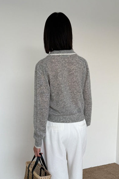 Lace Peter Pan Collar Lightweight Wool Knit Cardigan image 8