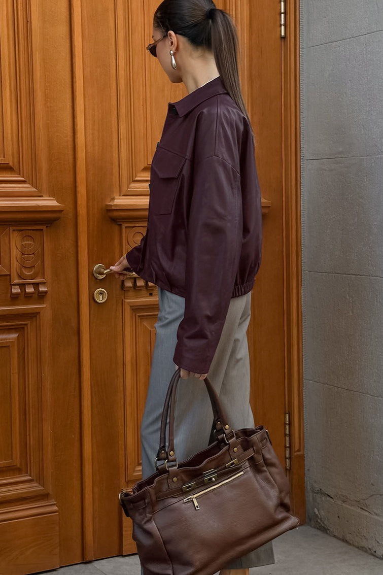 Burgundy Leather Moto Jacket image 3