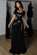 Sexy Lace Patchwork Cutout Sheer Slit Maxi Dress image 1