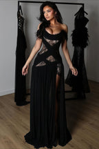Sexy Lace Patchwork Cutout Sheer Slit Maxi Dress image 1