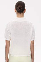 Minimalist Polo Hollow Knit Puff Sleeve Blouse image 12