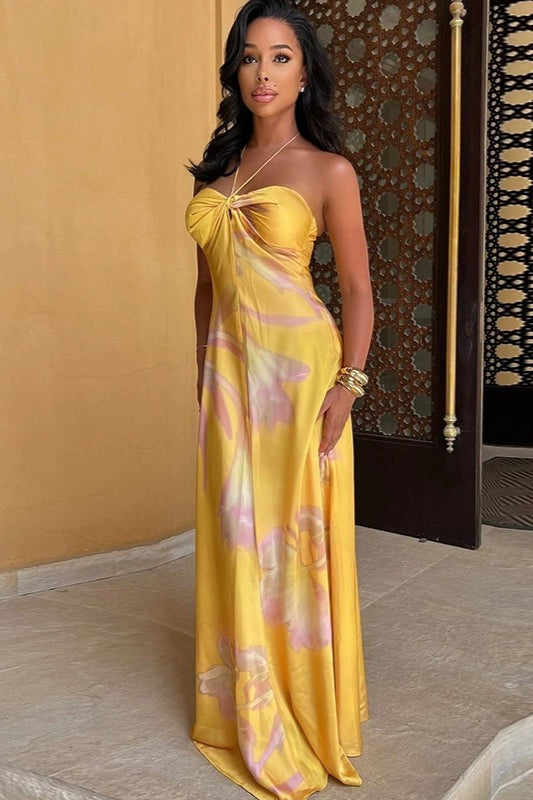 Print Backless Strapless Beach Maxi Dress image 3