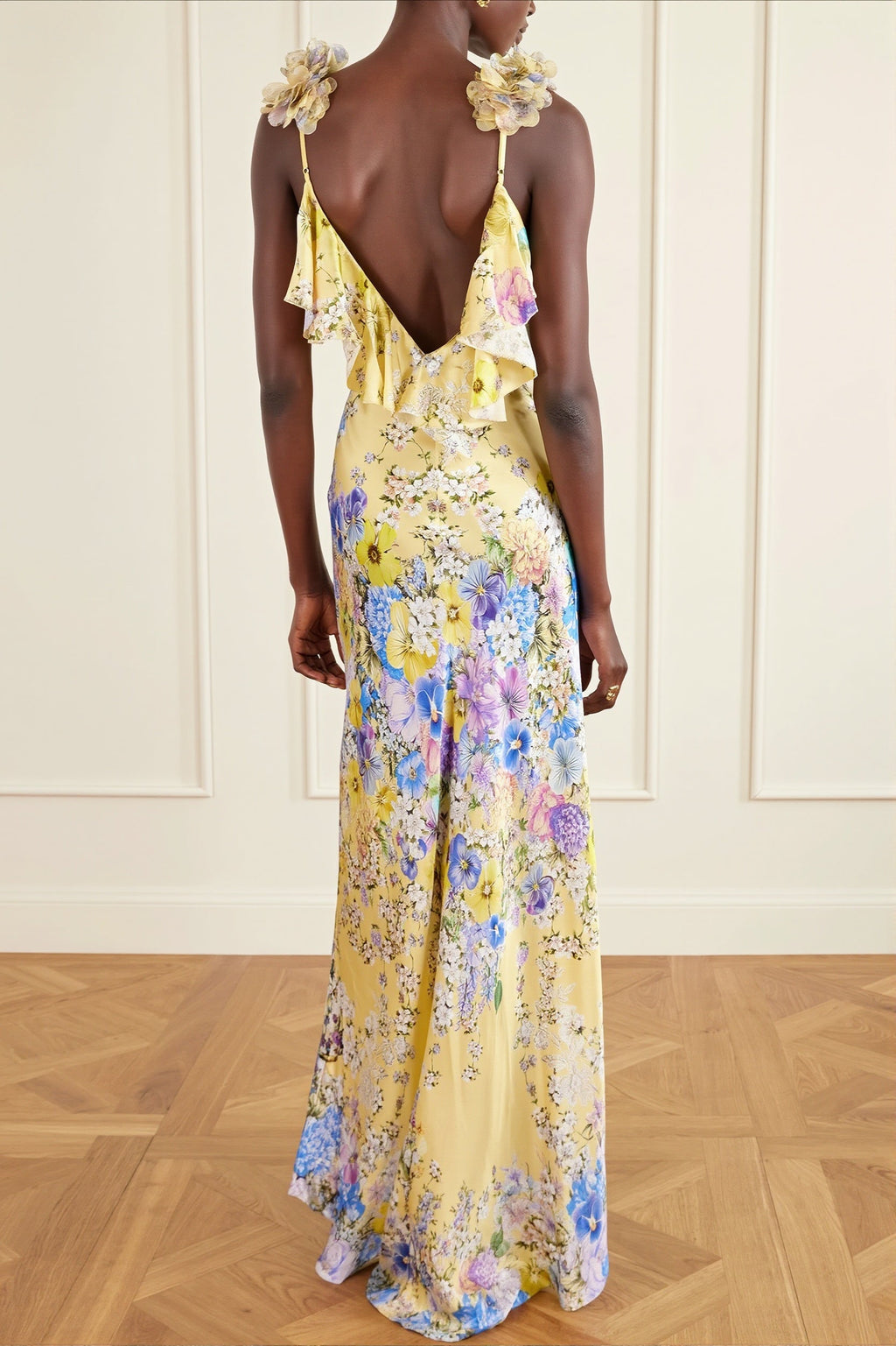 Floral Ruffle Strap Backless Maxi Dress image 2