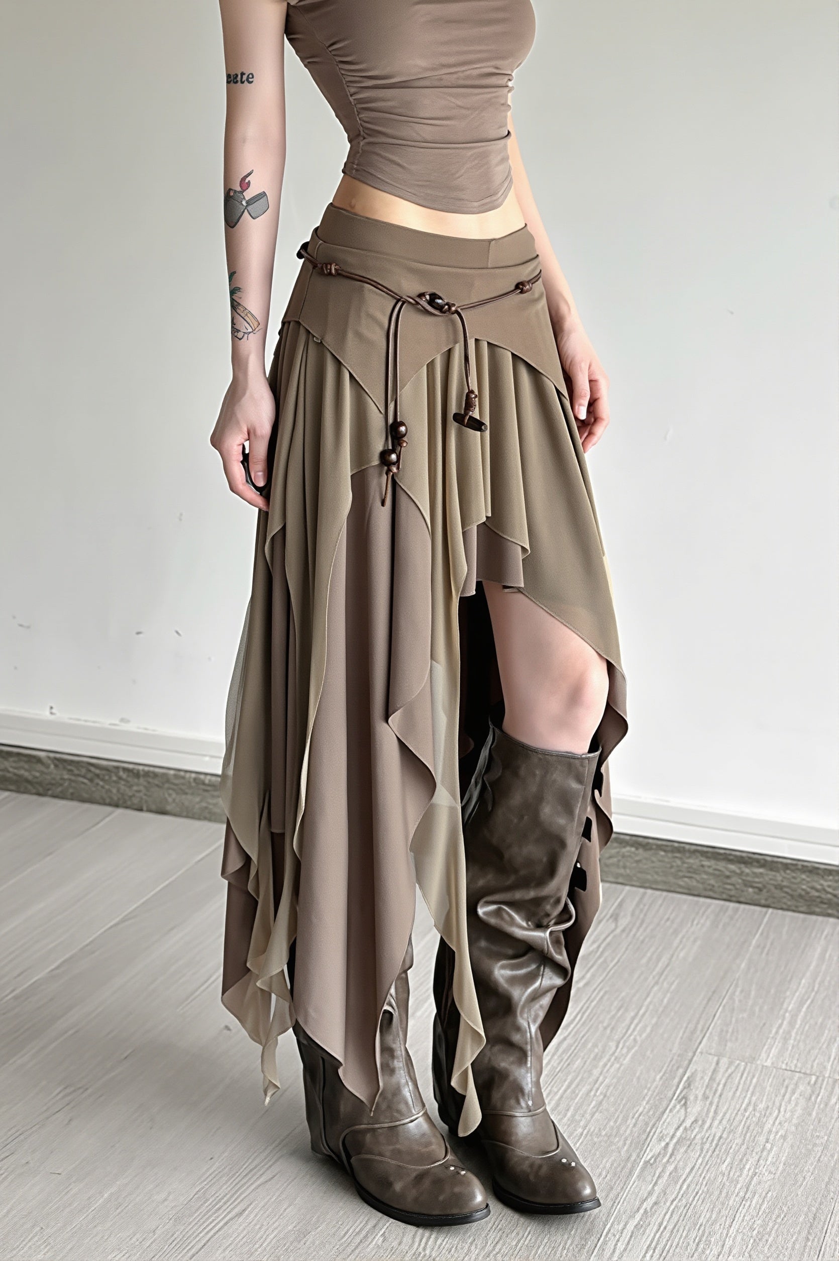 High Waist Irregular Layered Split Skirt image 3