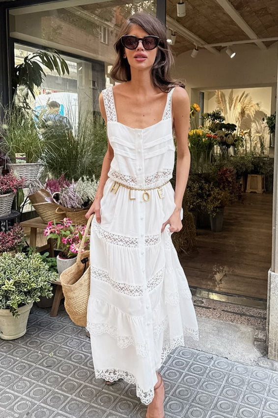 Boho Lace Patchwork Ruffle Loose Maxi Dress image 5