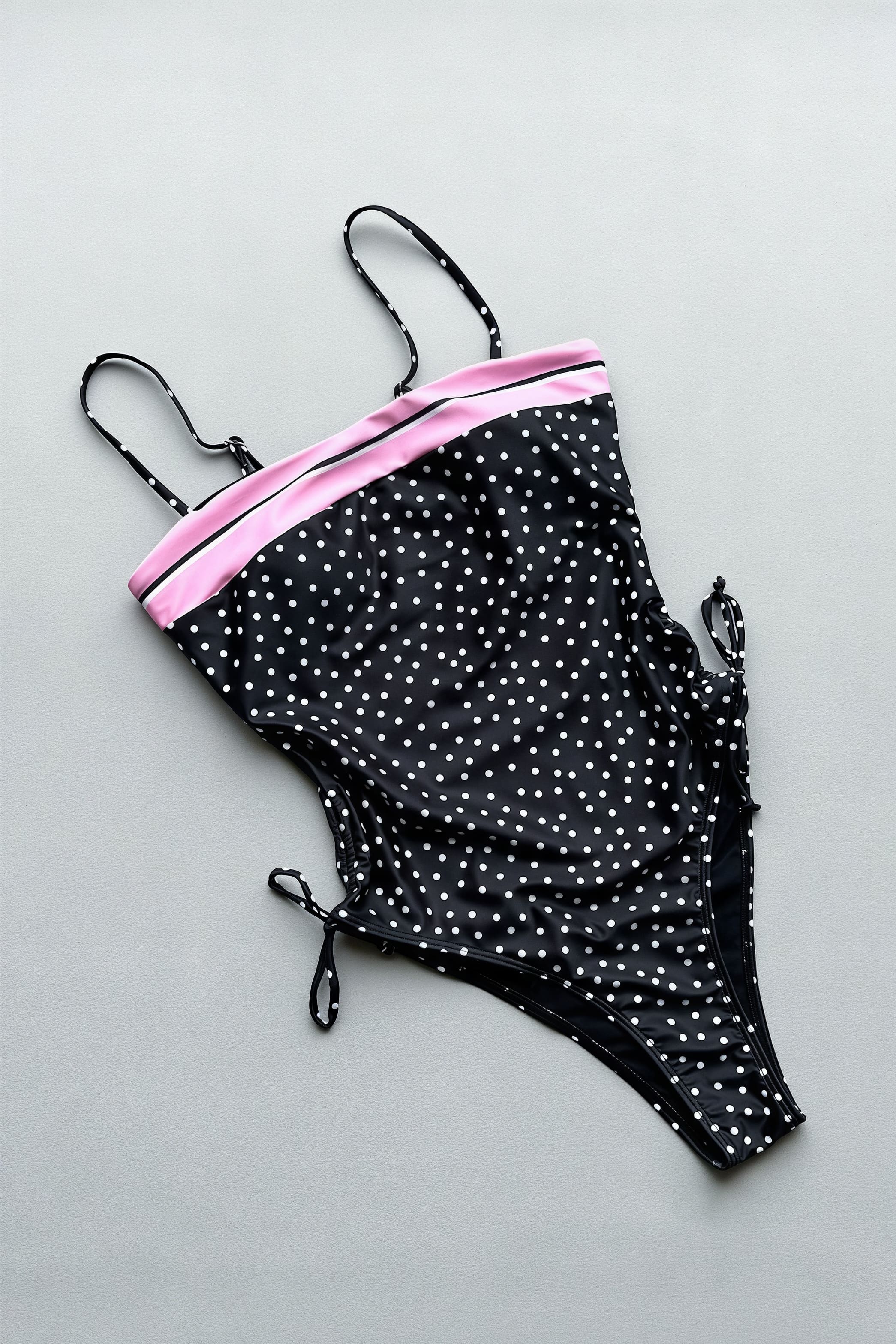 Sexy Dot Print Lace Trim Cut Out One Piece Swimwear image 3