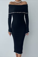 Ribbed Off Shoulder Color Block Knit Sweater Dress image 6