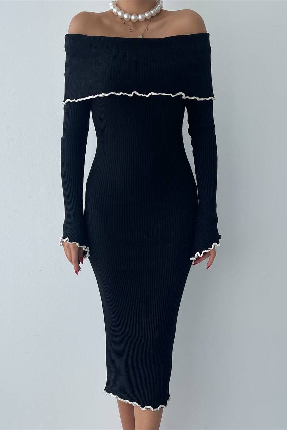 Ribbed Off Shoulder Color Block Knit Sweater Dress image 6