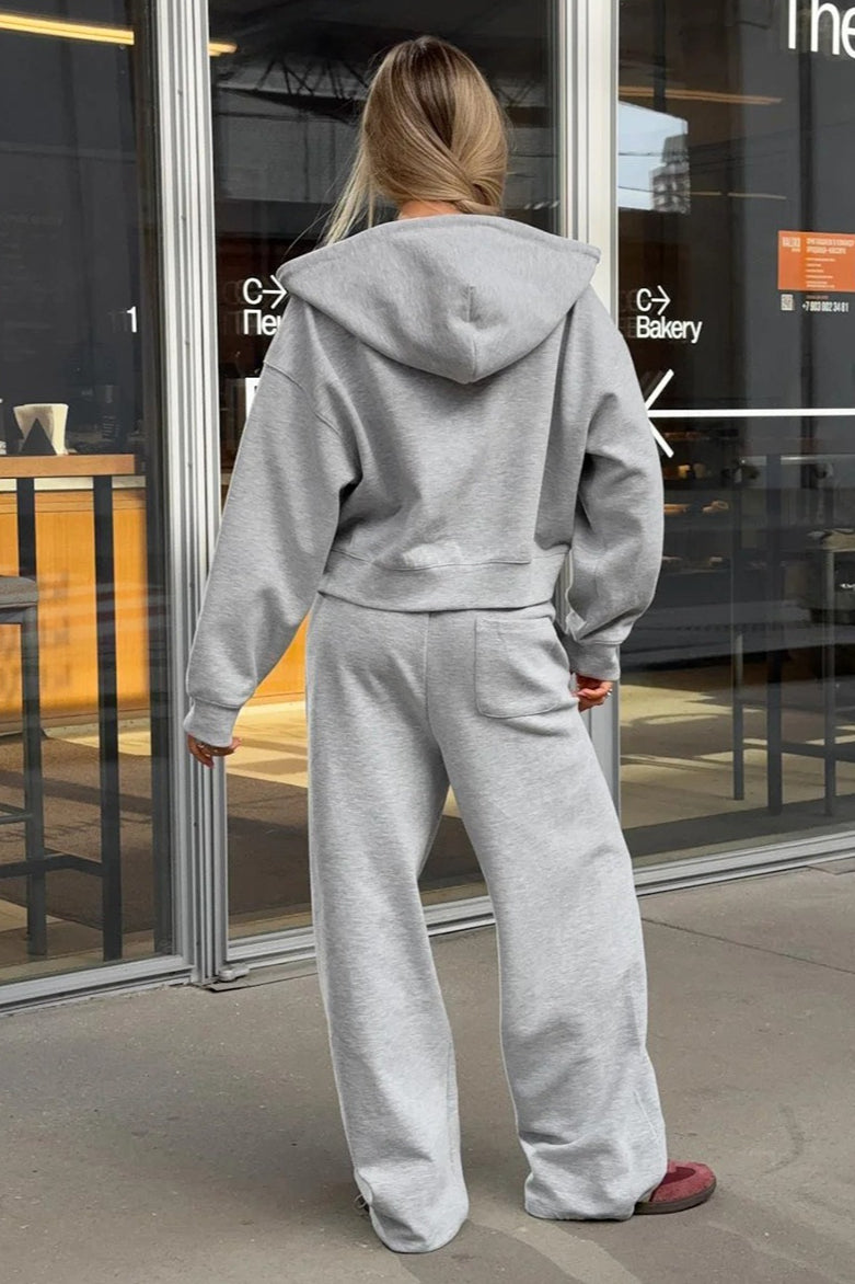 Zipper Hoodie Long Sleeve Wide Leg Pants Two Piece Set image 7