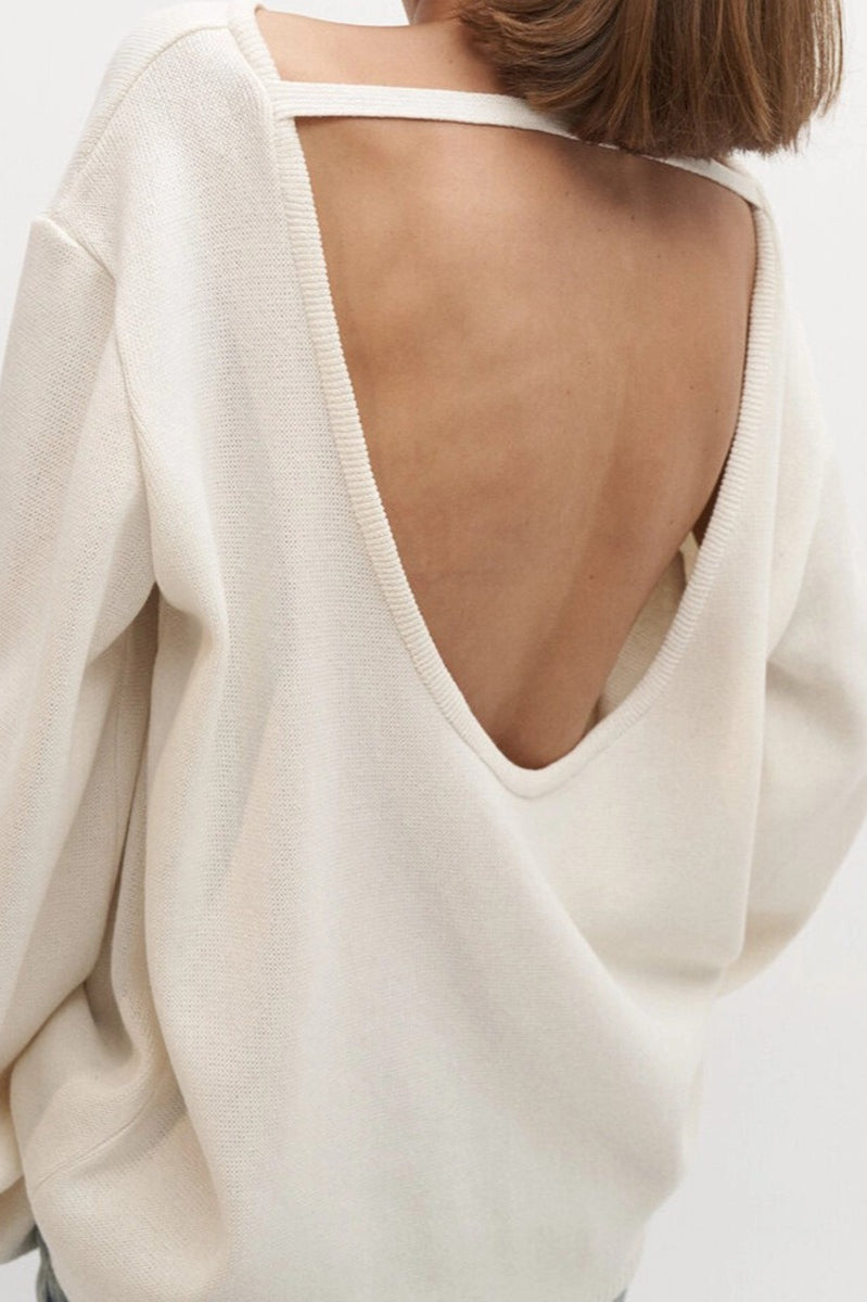 Cotton Pullover Open-Back Loose Sexy Knit Top image 16