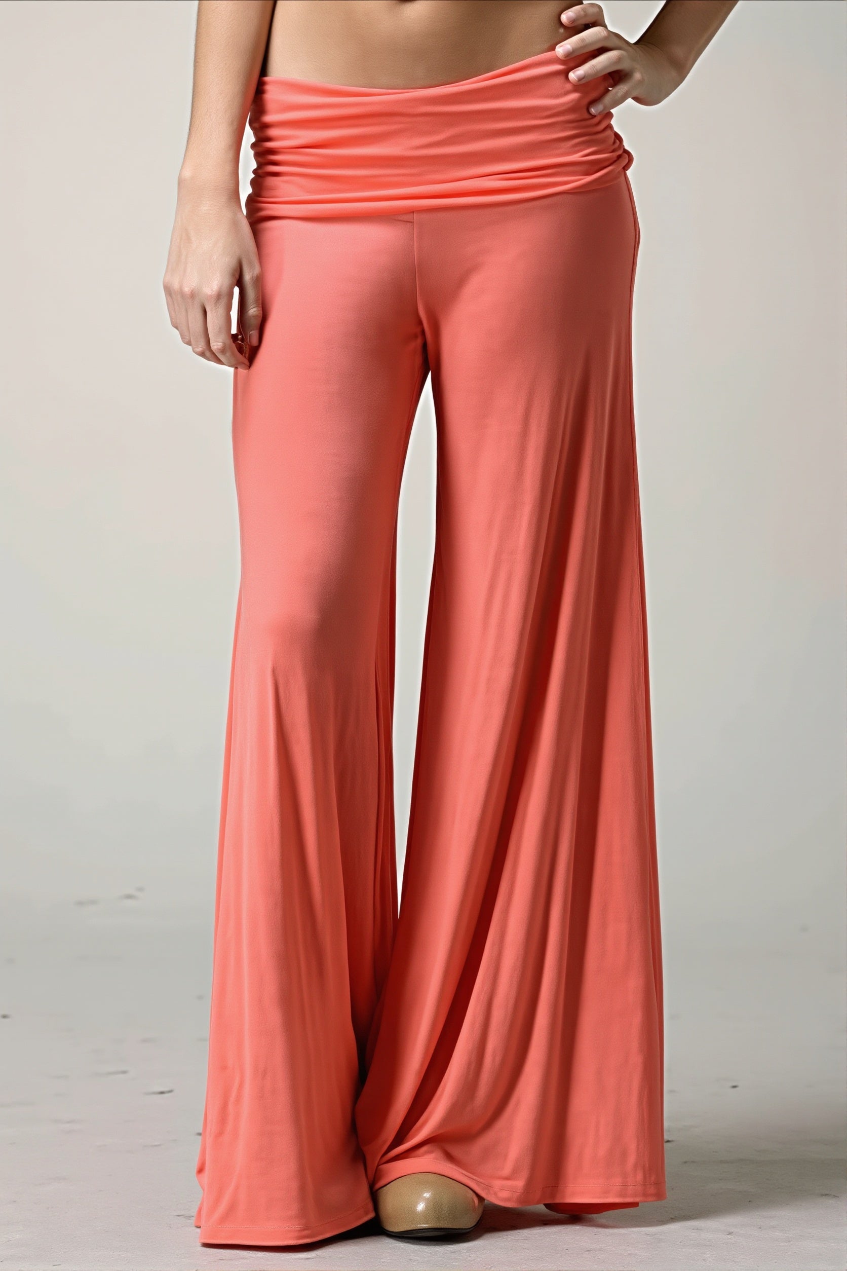 Solid Wide Leg Flare Casual Pants image 1