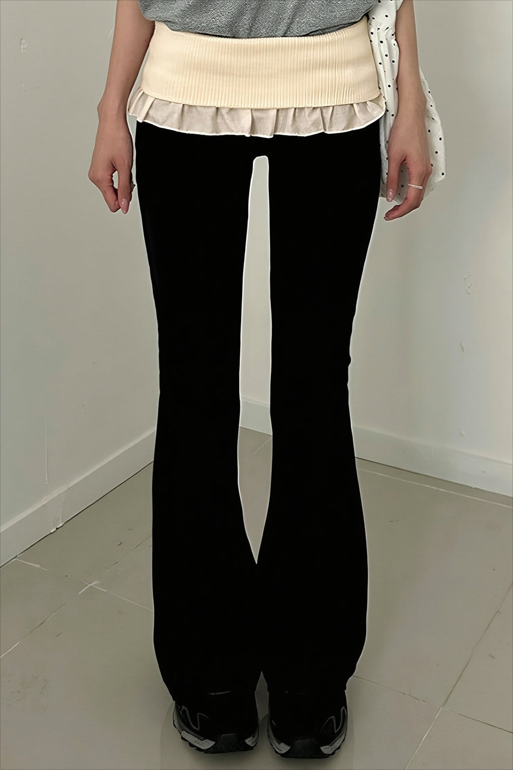Ruffle Fold Waist Knit Flared Pants image 1